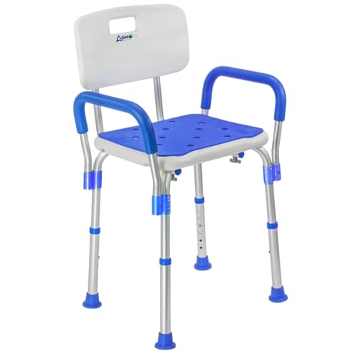Image of Asmofit Shower Bench for Elderly,Senior Citizens and Patient with Padded Armrests and Back | Tool-Free Assembly BathChair with Anti-Slip Rubber Tips & Height Adjustable Shower Seat for Bathroom
