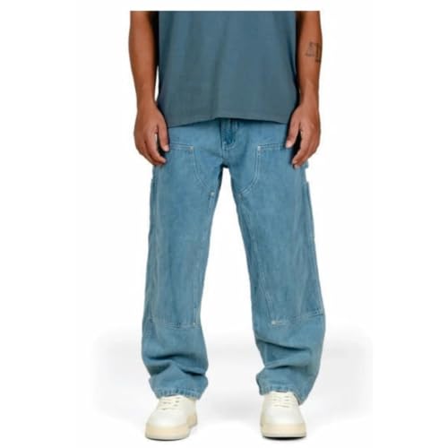 Men's Carpenter Work Jeans, Light Wash Denim, Utility Pockets, Relaxed Fit3