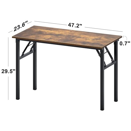 Image of Need Office Computer Desk 47.2x23.6 in Sturdy Folding Laptop Table Retro | Black Frame Writing Gaming Work Table /Foldable Home Office Desk /Sewing Table, No Assembly Required