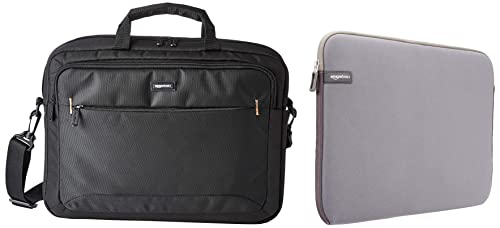 Image of AmazonBasics 15.6 inch Laptop and Tablet Bag, Black and Laptop Sleeve, Grey (15.6 inch)