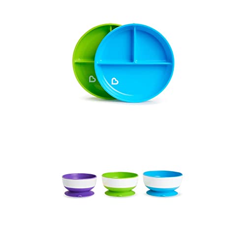 Munchkin Stay Put Bowls and Divided Plates, 5 Pack, Blue/Green Munchkin Stay Put Bowls and Divided Plates, 5 Pack, Blue/Green