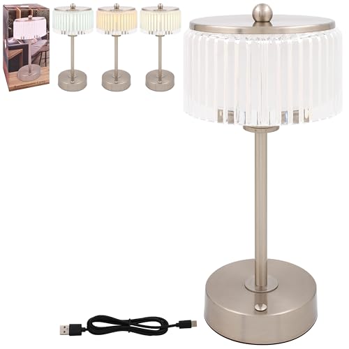 Lesser & Pavey Rechargeable LED Touch Lamp - Silver for Home Decor & Living Room, Round Shade - Image 3