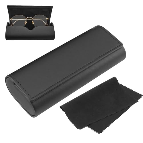 Funda gafas rígida para Hombre Mujer, Estuche de Piel Premium, Color Negro, Incluye un Paño de Microfibra, Funda para Gafas de Sol, Caja de Almacenamiento Portátil