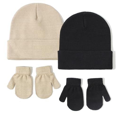 Image of Baby Beanie Hat Mittens Set Toddler Beanie for Little Boys Girls Children Kids Winter Warm Knit Hat with glvoes