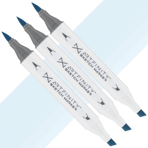 Artfinity Sketch Markers - Set of 3 - Powder Blue B8-1, Vibrant, Professional, Dye-Based Alcohol Markers for Artists, Drawing, Travel, & More