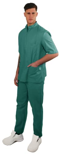 TCD RICAMO e SPEDIZIONE GRATUITI Divisa Sanitaria Infermiere con zip in 4 COLORI - Casacca e Pantalone | Medicale Unisex | OSS Ospedale Estetista Veterinario (U15 Verde chirurgia, L)