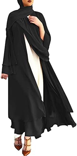 Muslim Abaya Dress for Women - Long Sleeve Islamic Dubai Abaya Cardigan Robe - Middle East Prayer Dress with Hijab