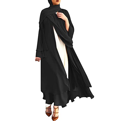 Muslim Abaya Dress for Women - Long Sleeve Islamic Dubai Abaya Cardigan Robe - Middle East Prayer Dress with Hijab