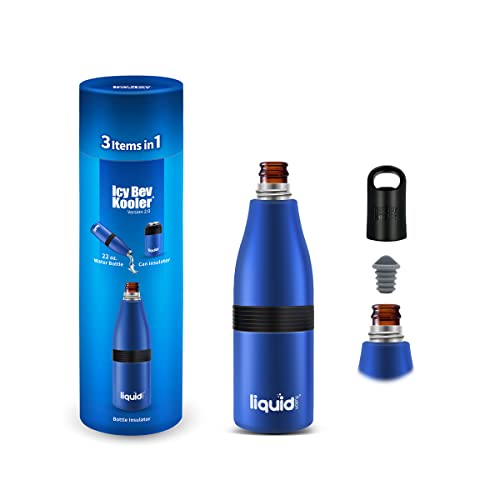Grand Fusion Icy Bev Kooler 2.0 Insulated Bottle, 3-In-1 Thermos (Bottle Insulator, Can Insulator, And Water Bottle), Stainless Steel And Vacuum Insulated Water Bottle, Blue #TOP2