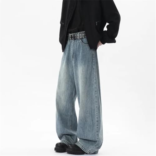 Men's Summer Wide Leg Curved-Knife Jeans American Bamboo Pattern Texture Design Trendy Denim Pants3