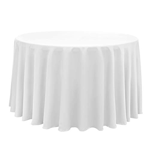 Image of Obstal 210GSM Round Table Cloth, Water Resistance Microfiber Tablecloth, Decorative Fabric Circular Table Cover for Outdoor and Indoor Use (White, 108 Inch Diameter) | Water Resistance Microfiber Tablecloth, Decorative Fabric Circular Table Cover for Outdoor and Indoor Use