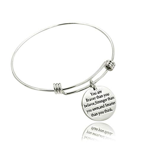 3 Pack Women Engraved Message Inspirational Words Round Charm Bracelets Set Expandable Silver Plated Stainless Steel Motivational Bangle Bracelet3