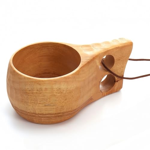 JINYOMFLY Tasse en Bois Kuksa, 250ml Gobelet en Bois Naturel, Kuksa Tasse à Café Originale, Tasse Nordique pour Camping, Randonnée ou Cadeau