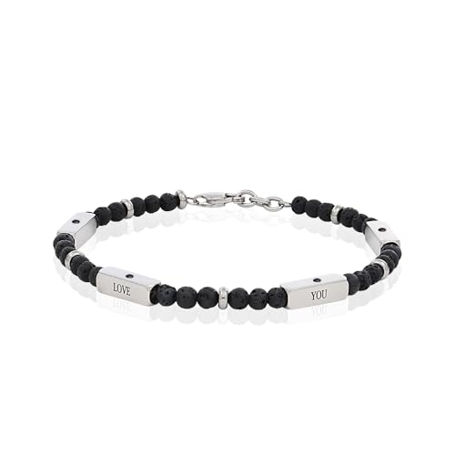 Personalized East Coast Custom Semi-Precious Beaded Bracelet With Lapis/Lava/Tiger Eye Stones for Him, Men - Custom Engraved Gift For Father's Day, Christmas, Birthday - Jewelry With Inscription