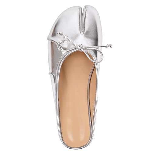 VERISSON Tabi Flats for Women Cute Bowknot Mules Flat Dressy Casual Shoes with Split Toe Design