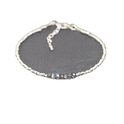 Bracelet en labradorite véritable taillée avec fermoir plaqué argent précieux