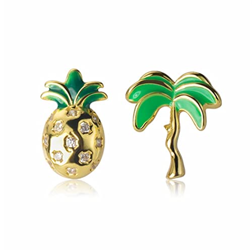 TTDGYYXW 925 Pendientes asimétricos Lindos de la Fruta de la piña del árbol de Coco de la joyería Creativa de Las señoras