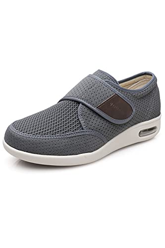 Grigobu Men's Diabetic Shoes Wide Width Shoes For Adjustable Closure Breathable Lightweight Width X-Wide Non Slip Air Cushion Sneakers For Swollen Feet Edema Walking Shoes Grey 45 #TOP2