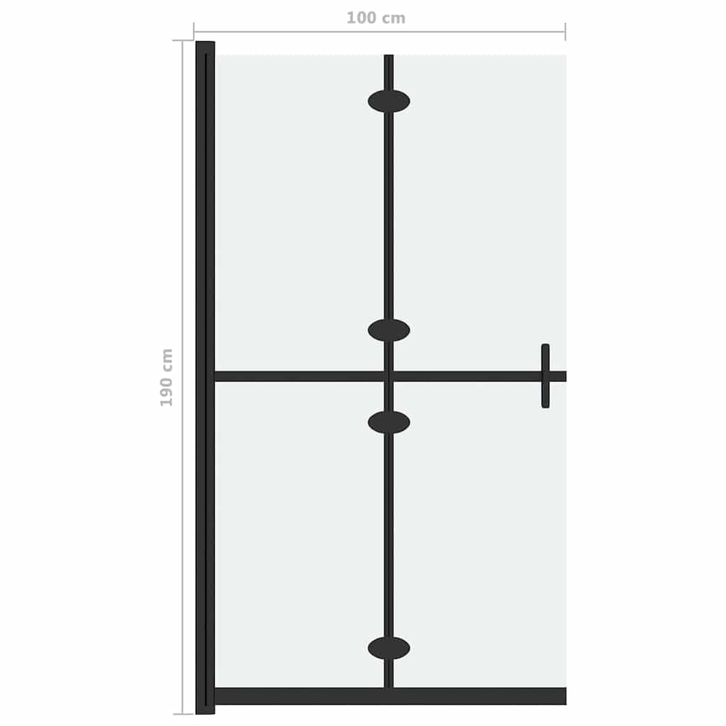 Mampara de ducha plegable de vidrio templado mate, 5 mm de grosor, 100 x 190 cm, con marco de aluminio, color negro, plegable, para baño, ducha, bañera