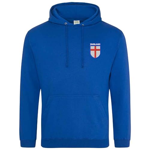Purple Print House Embroidered England Badge Adult Hoodie with St Georges Cross Embroidery Football Fan Rugby Supporter Gift Men or Women, L, Royal Blue