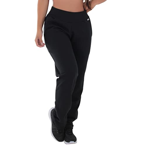 Calça de Moletom Feminina Algodão Click Mais Bonita (P, Preto)