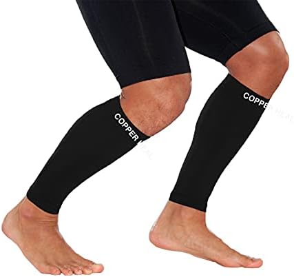 COPPER HEAL Calf Copper Compression Sleeves (Pair) Sport Muscle Strains Shin Splints Leg Socks Guard Running Marathon Soccer Rugby Tennis Golf Maternity Flight Gym Work