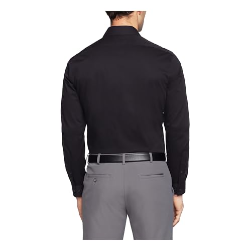 Calvin Klein Men's Dress Shirt Slim Fit Non Iron Herringbone Spread Collar Black - image 2