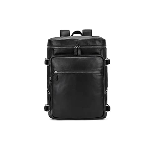 Genuine Leather Travel Bags for Men, Casual Daypack Backpacks Briefcases Mens Laptop Backpacks (Black)