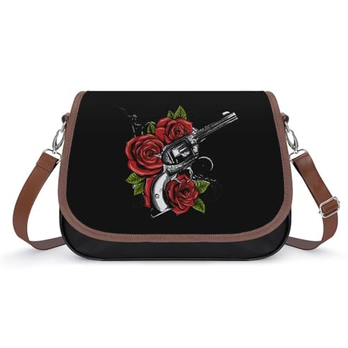 Guns And Rose Crossbody Bag Anti-Theft Side Shoulder Bags Adjustable Leather Messenger Bag Unisex