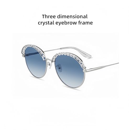 HEPTICS Round Crystal Sunglasses, Blue Gradient Lenses, Silver Frame, UV Protection, Fashion Shades for Women4