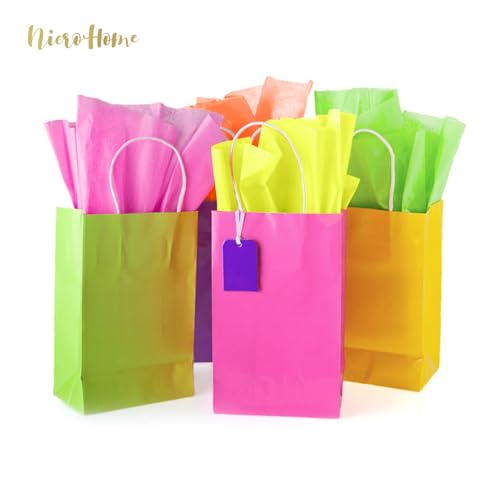 NICROHOME EUR 24 folhas de papel de seda neon, papel de embrulho de tecido brilhante de 4 cores para