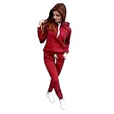 Jogginganzug Damen Sportanzug Traingsanzug Jogginganzug Frauen 2 Teilig Freizeitanzug Kapuzenpullover Lange Ärmel Zipper Top + Lange Hose Sportswear 2 Stück Bekleidungsset Sport