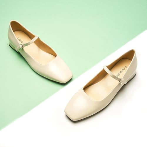 C.Paravano Women's Mary Jane Flats Adjustable Strap & Square Toe | Memory Foam Comfort | Perfect for Office, Weddings, Travel(Ivory,8)2