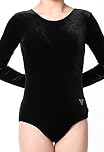 Varsany Girls 9-10 Years Plain Black Gymnastics Leotards Velvet Long Sleeve Super Soft School Wear School Uniform Dance Ballet tights Gymnastics Leotard for girls(K)
