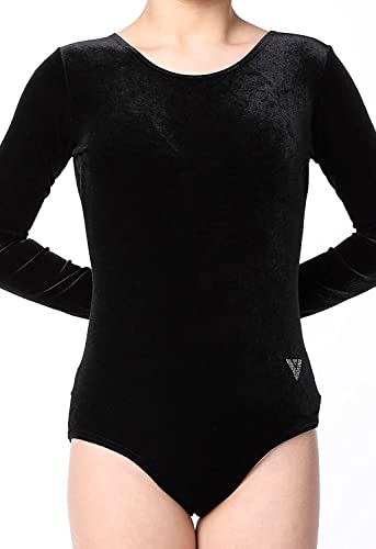 Varsany Girls 7-8 Years Plain Black Gymnastics Leotards Velvet Long Sleeve Super Soft School Wear School Uniform Dance Ballet tights Gymnastics Leotard for girls(K)