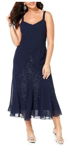 R&M Richards Women's Plus Size Beaded Chiffon Jacket Dress, Navy, 14W #TOP2