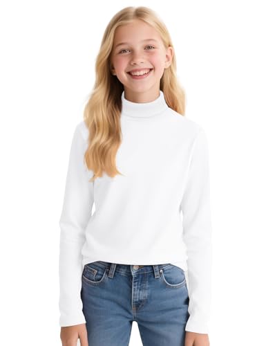 Auranso Girls Long Sleeve Shirts Kids Turtleneck Solid Color Turtle Neck Basic Warm T-Shirt2