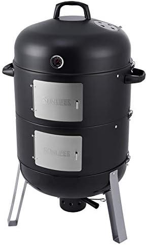 SUNLIFER BBQ Charcoal Smoker Grill, 3-in-1 Heavy Duty Barbecue Grill for Garden Camping Outdoor Cooking 105x63x52.5CM