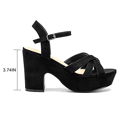 Jiu du Women's Platform Heels Sandals Open Toe Wedge Heels Suede Ankle Strap Chunky Heels Wedding Dressy Party Pumps4