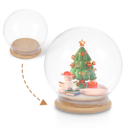 Cúpula de cristal con base de bambú OSALADI para flores preservadas 7