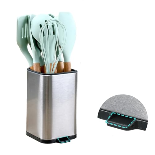 Image of LIBODOUR Kitchen Utensil Holder For Countertop Organizer Stainless Steel Kitchen Storage Utensil Silverware Organizer Caddy Small Capacity Flatware Spoon Spatula