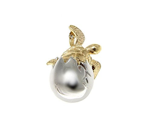 Arthur's Jewelry 925 sterling silver 2 tone yellow gold plated Hawaiian sea turtle honu hatching from egg pendant - Main Image