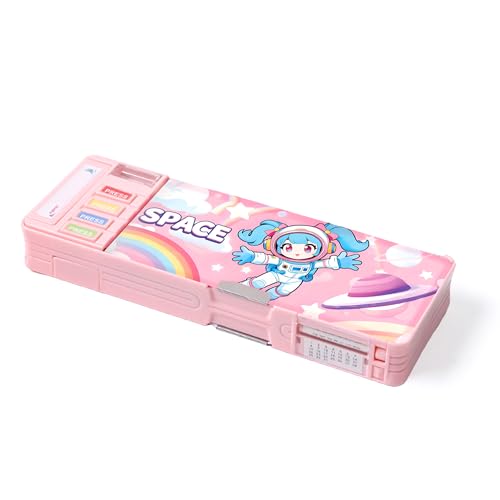 Image of Pop Up Multifunction Pencil Case with Pencil and Eraser, Cute Cartoon Pen Box Organizer Stationery, Sharpener, Schedule, Best Birthday Gifts for Kids Teens(Pink astronaut)