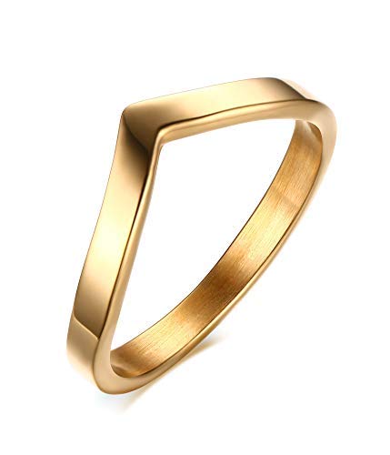 VNOX Stainless Steel Chevron Ring for Women Engagement Wedding Promise,Gold Plated,Size 9
