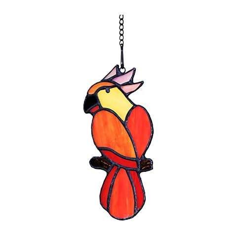 Boxcasa Parrot Stained Glass Window Hanging,Tropical Birds Suncatcher Decorations for Window,Door Decor Handmade Craft Hanging Ornaments,Gifts for Mother,6×2.5 Inch Cover