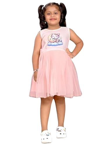 Image of Charming Kids Cotton Frock with Knee Length, Sleeveless Fit & Flare, Round Neck, Zipper Closure | Soft Casual Frock for Girls