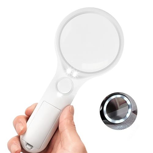 Magnifying Glass with Light - THRIVINGIVAN 3X 45x Handheld Lighted Led Magnifier for Kids Seniors Reading Inspection Coins Jewelry Exploring (White)