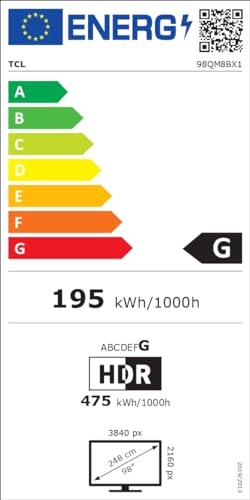 TCL 98QM8B TV MiniLED 98”, QLED, 144Hz, 4K HDR Premium 1600nits, Google TV, Dolby Vision IQ & Atmos, Onkyo, Google Assistant Incorporado y Game Master Pro 2.0 [Clase de eficiencia energética G]