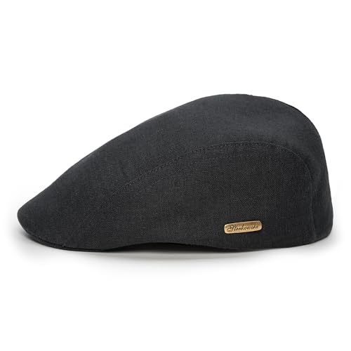 Sterkowski Gecko Schiebermütze Sommer | 100% Leinen Mütze Herren Und Damen | Flatcap Sonnenhut Trendmütze Golf Cap Vintage Kappe Klassische Outdoor Stoffmütze Trendmütze Urbane Schwarz 59
