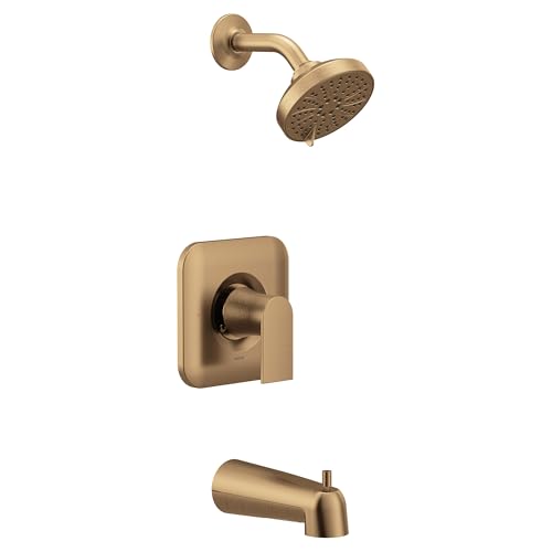 Moen Genta LX Bronzed Gold Pressure Balancing Modern Shower Set with Showerhead Lever Handle and Tub Spout Posi-Temp Valve Required T2473EPBZG
